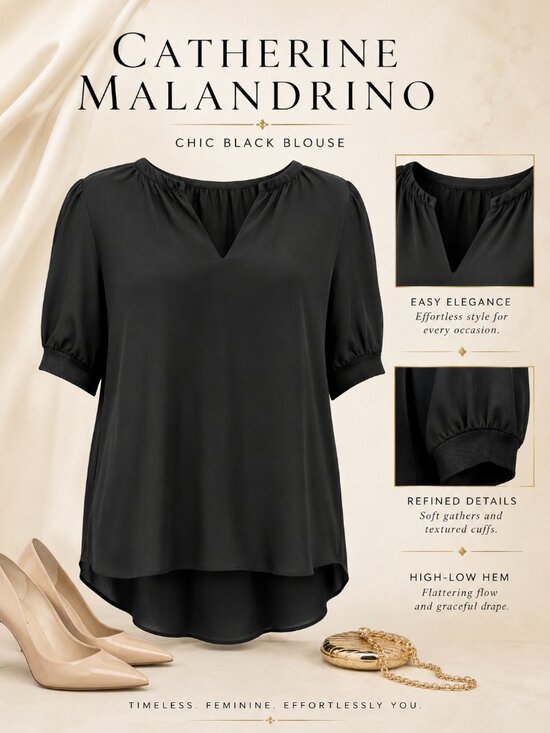Catherine Malandrino Tops - Catherine Malandrino Black Short Sleeve Top Size L NWT
